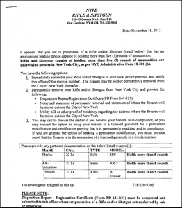 NYPD Confiscation Letter - Click to Enlarge