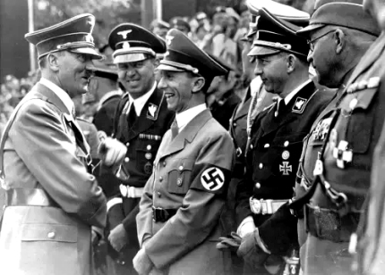 Führer Adolf Hitler and his Reich Minister of Propaganda Joseph Goebbels with other high ranking members of the Nazi Party