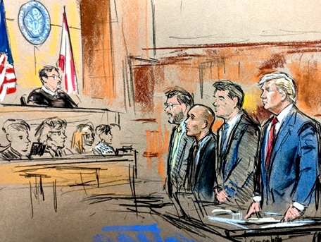 President Trump and his lawyers before Magistrate Judge Jonathan Goodman, at the Federal Courthouse in Miami, Florida where he was indicted on June 13th